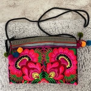 Wabags EUC Vintage Boho Colorful Embroidered Cross Over 2 faced Purse